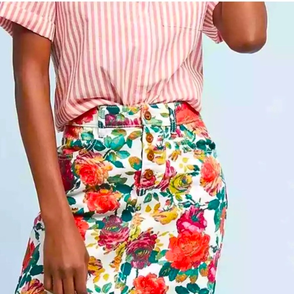 Anthropologie Maeve Rose Garden Denim Skirt Sz 0